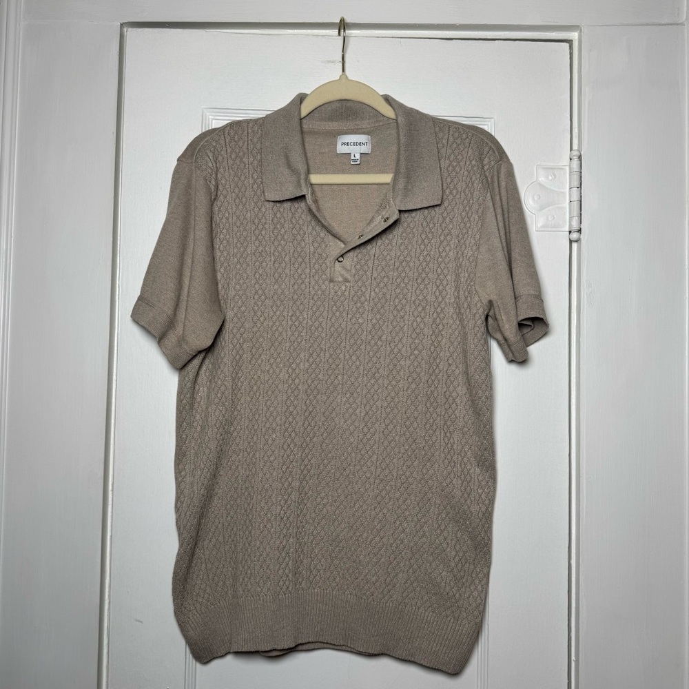 Precedent Taupe Short Sleeve Knit Polo Business Casual Large